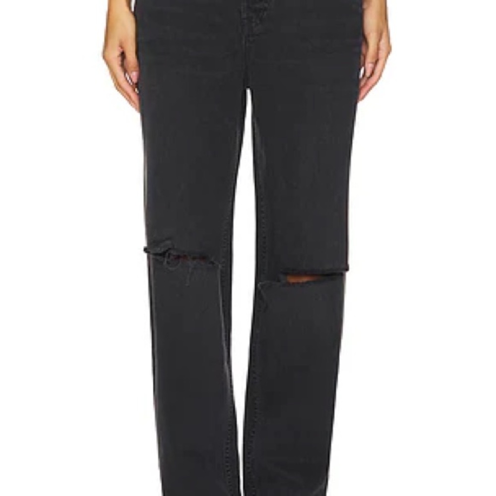 GRLFRND Black Straight Leg Jeans with Distressed Details